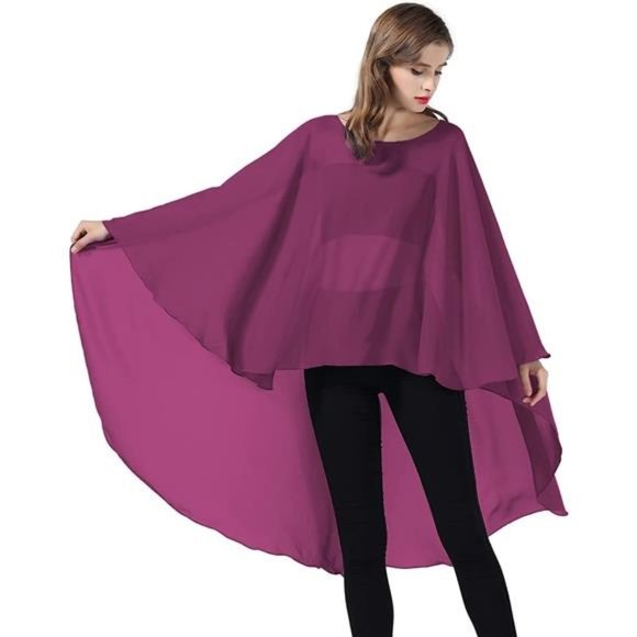 Accessories - CHIFFON Capelet Wedding Bridal Cape Red Violet
